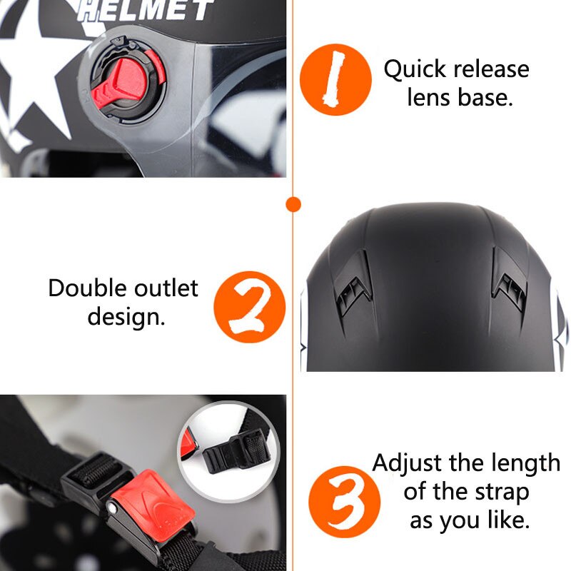 3/4 Open Face Helmet Motorcycle Half Face Helmet Unisex Bike Motorcycle Scooter Head Protector Sunscreen Lens Anti UV Helmets