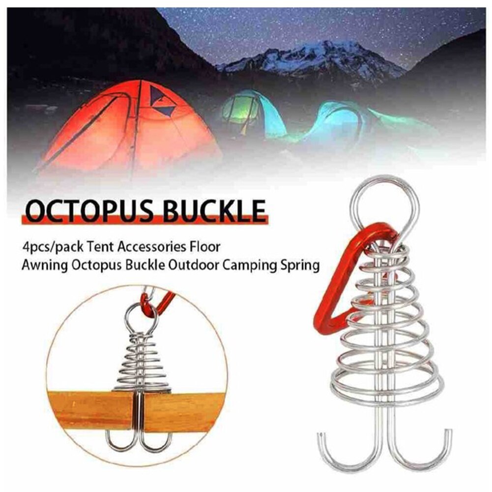 10 stück spiralförmige, federnde oktopus-heringe mit karabinerhaken, seilschnalle, zelthaken, brettheringe für camping und wandern
