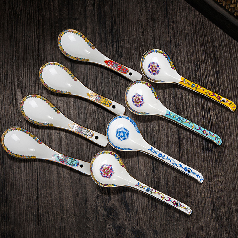2 Stks/partij Chinese Stijl Keramische Lepel Thuis Servies Soeplepels Keuken Accessoires Tool Emaille Paleis Rijst Scoop Servies