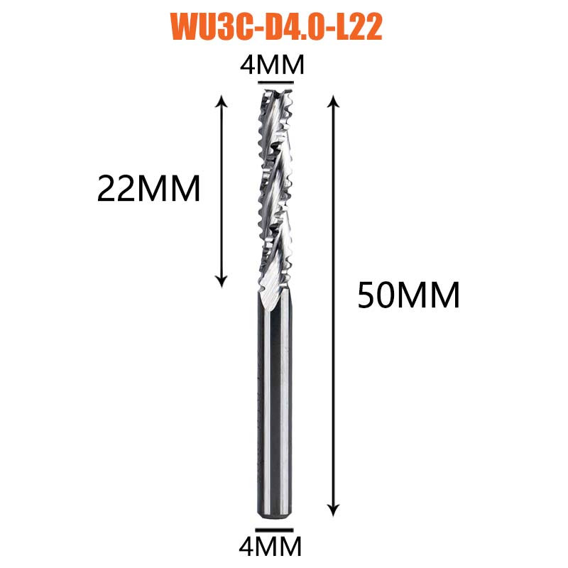 Dreanique, 1 unidad, 3 flautas, fresa de desbaste de alta resistencia de carburo sólido, 4mm-12mm, ranura para carpintería, CNC, grano grueso más rugoso: > 32mm