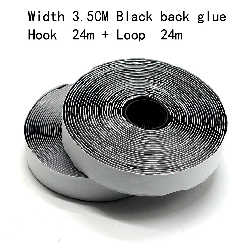 Sujetadores de Velcro de doble cara con pegamento trasero, cinta negra con rebaba con cinta maestra autoadhesiva de nailon: 3.5cm black