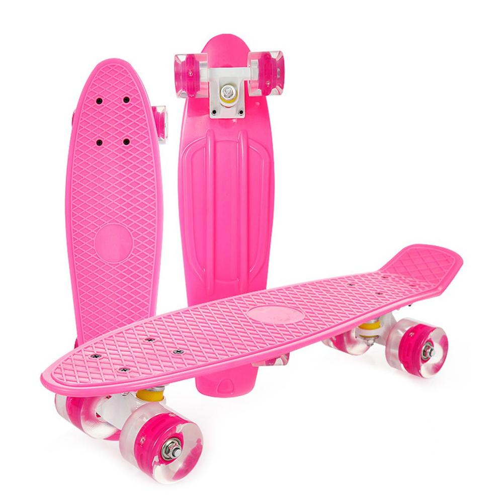 8 Colors Aluminum Magnesium Alloy Banana Skateboard Youth Road Travel Single Rocker Children Adult Four-Wheeled Scooter Newest: rose red