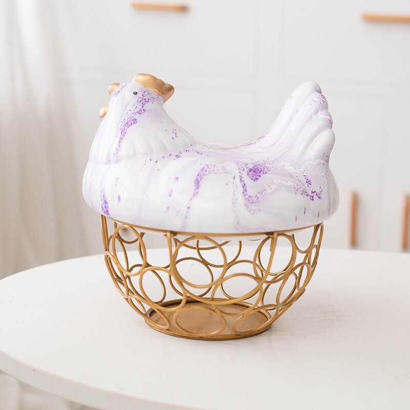 Poignée porte-œuf en céramique, poulet en métal, ornement de maison, boîte de rangement de fruits, panier de rangement en osier pour organisateur de cuisine: 12