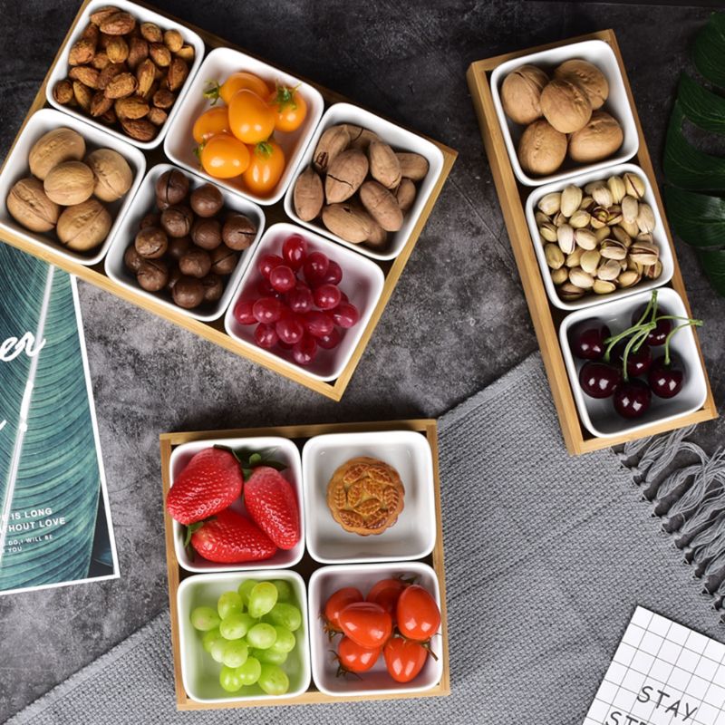 Ceramic Sauce Dish Divided Dipping Bowl Tray Condiment Dish Storage Tray for Kitchen Spices Vinegar Nuts Sushi Vinegar