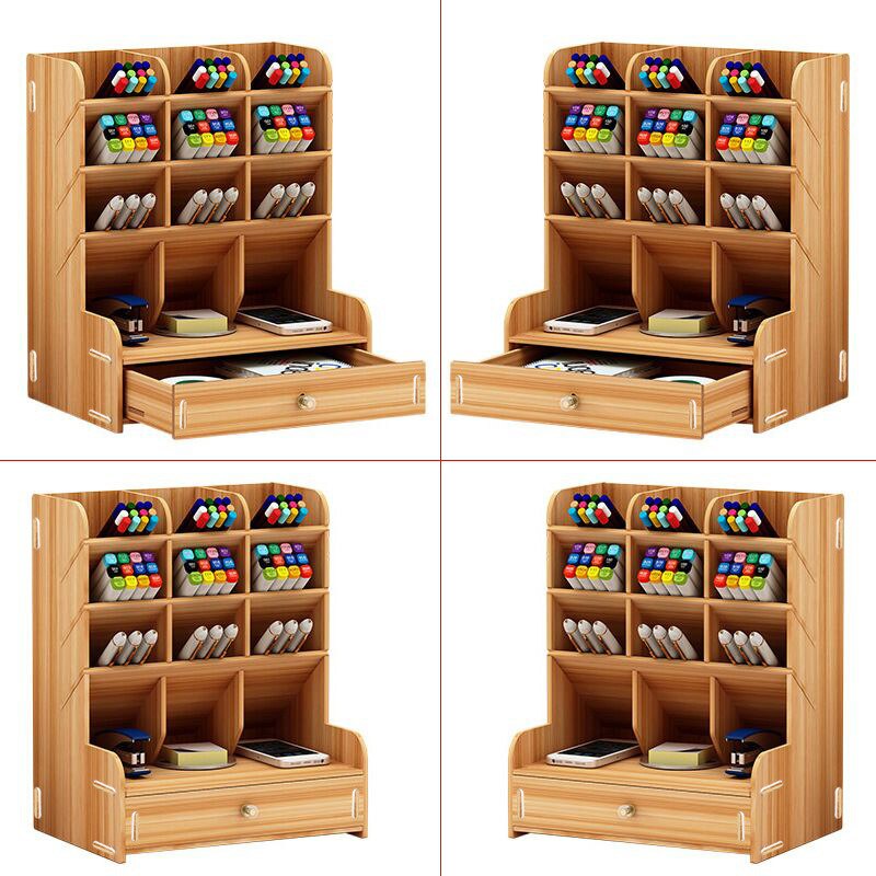 Wooden Pen Holder Large Capacity Cute Desk Pen Holder Pencil Storage Box Desktop Organizer Stand Case School Office Stationery