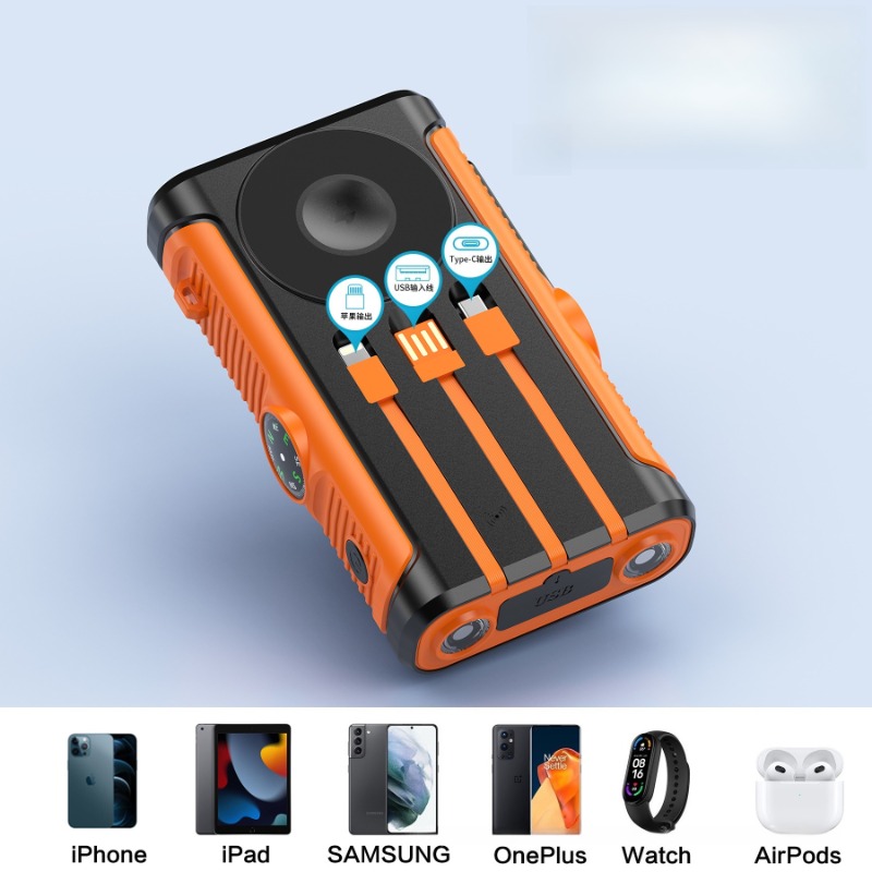 Powerbank solarny 50000mAh 22.5W z magnetycznym ładowaniem bezprzewodowym, powerbank kempingowy z kablami, bateria zewnętrzna robić iPhone'a z Magsafe