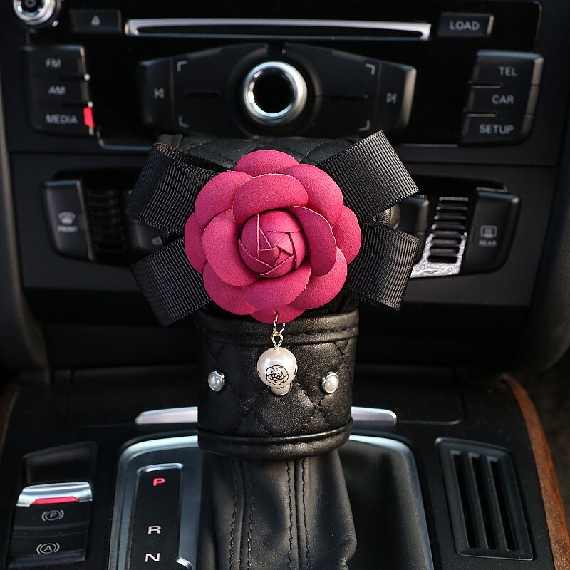 Perle camellia blomst bilbelte deksel skulderputer bilskifter håndbremsedeksler auto interiør tilbehør rose