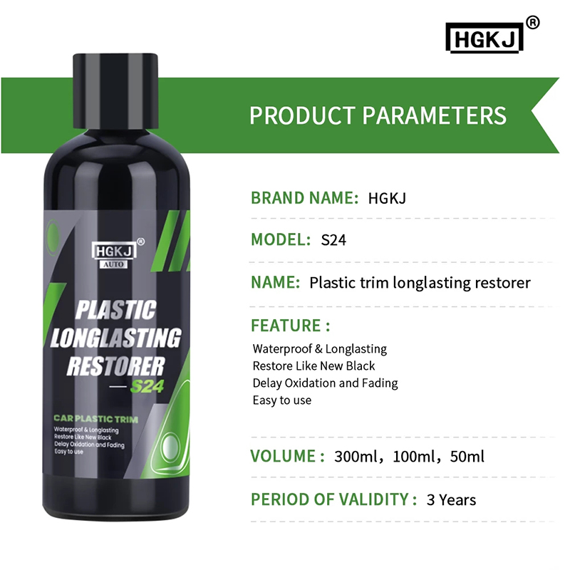 Restaurador de plástico de regreso a negro, productos de limpieza de coche brillante, renovador de revestimiento de reparación y pulido automático para detallado de coches HGKJ 24