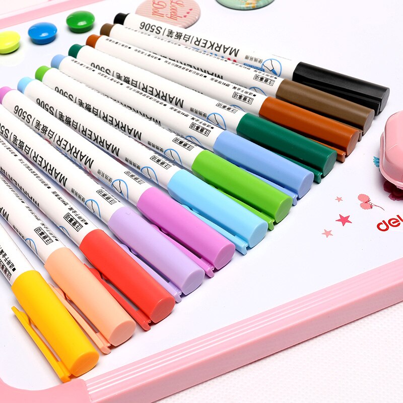 Deli 12 Kleuren White Board Marker School Klaslokaal Levert Droog White Board Markers Student Kinderen Schrijven Tekening Pen