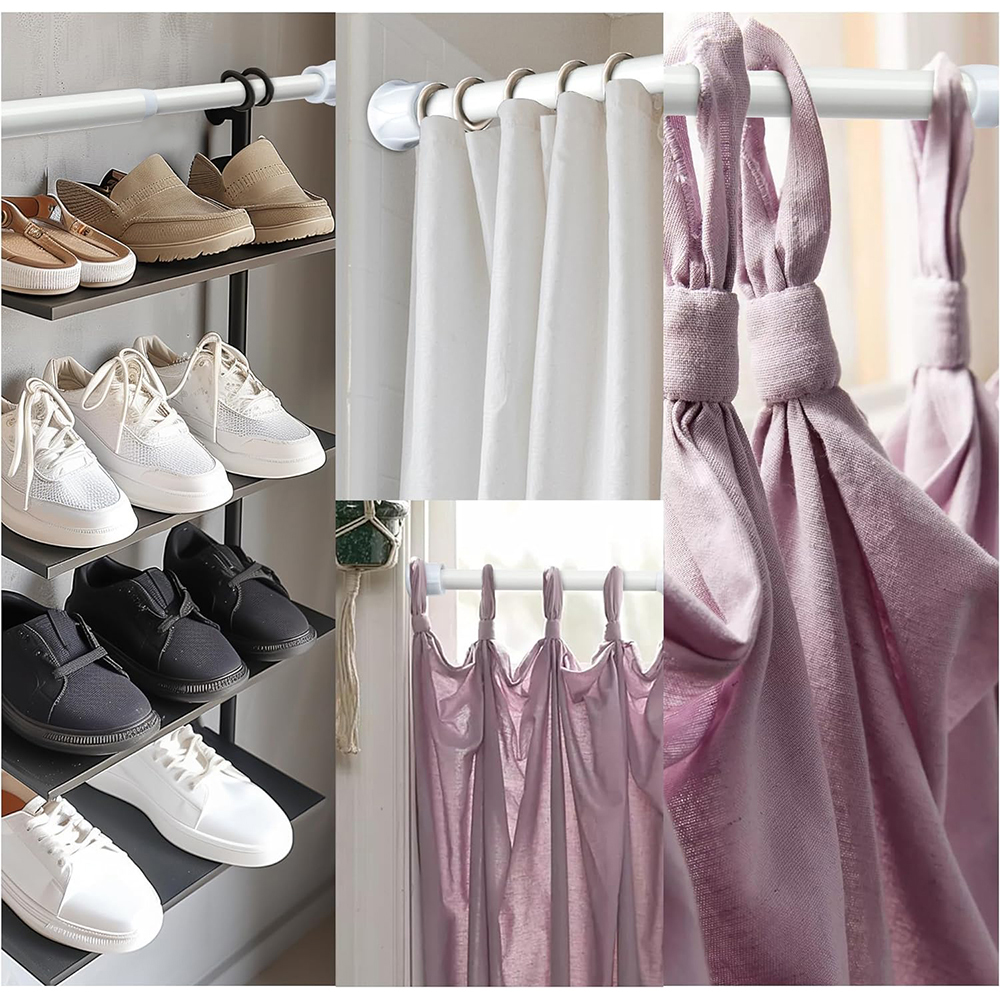 Spring Tension Curtain Rods Durable Adjustable Length Hanging Extendable Telescopic Poles for Bathroom Kitchen Cupboard No Drill