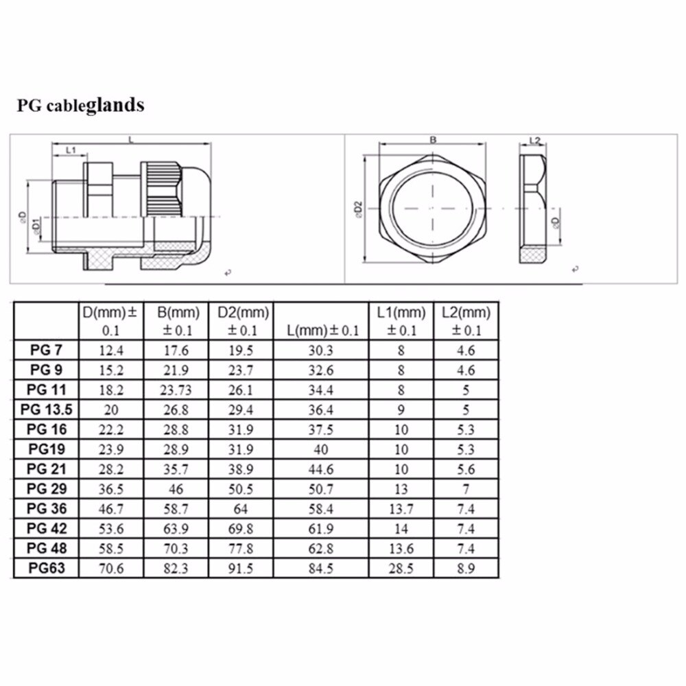 1PC IP68 nylon waterproof cable gland PG36/PG42/PG48 PA material