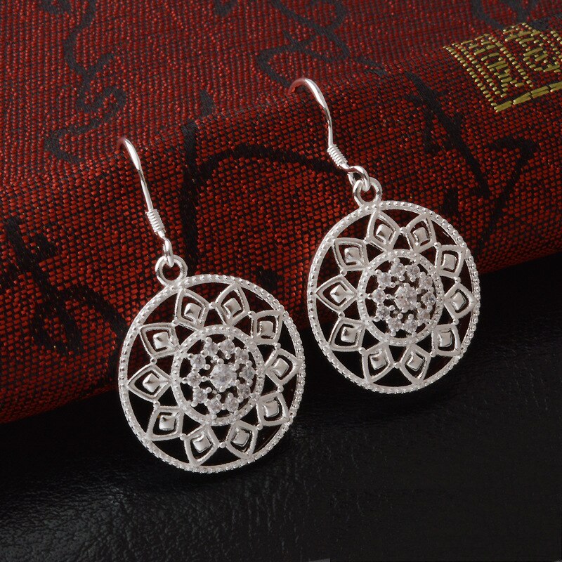 925 Sterling Silver Cubic Zirconia Mandala Orecchini a Forma di Dichiarazione Orecchini A Pendaglio Dei Monili Delle Donne