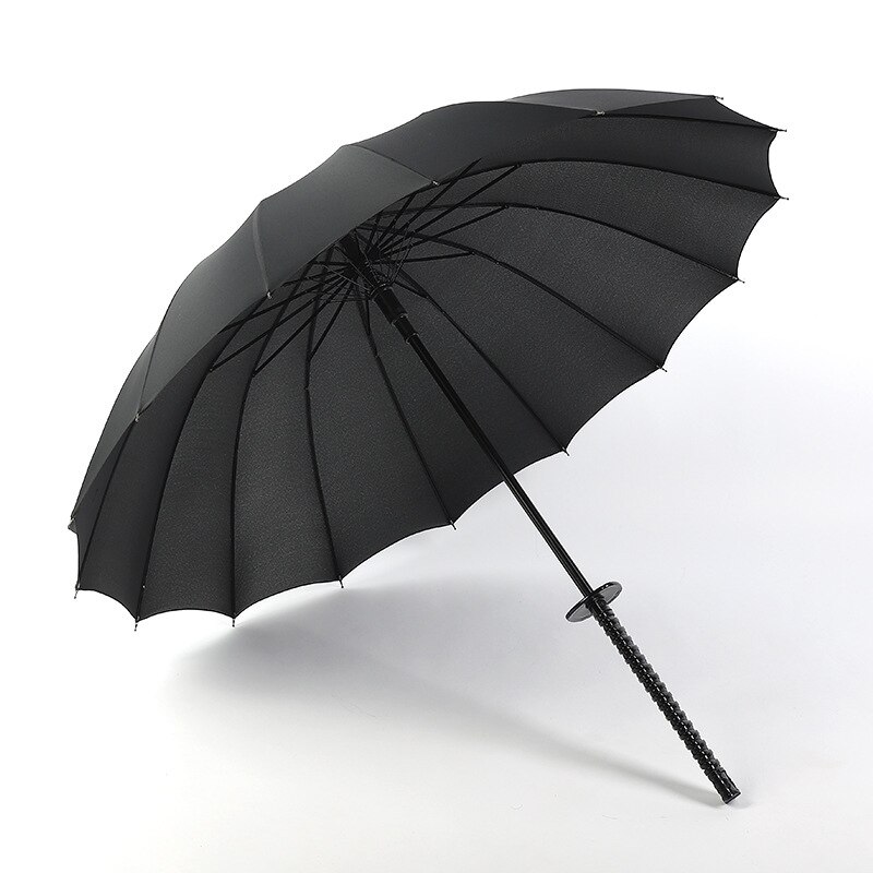 Samurai Style Umbrella Black Katana Umbrella Umbrellas for Rain and Sun Straight Umbrella Sunshade Parasol Long-handle: 16K