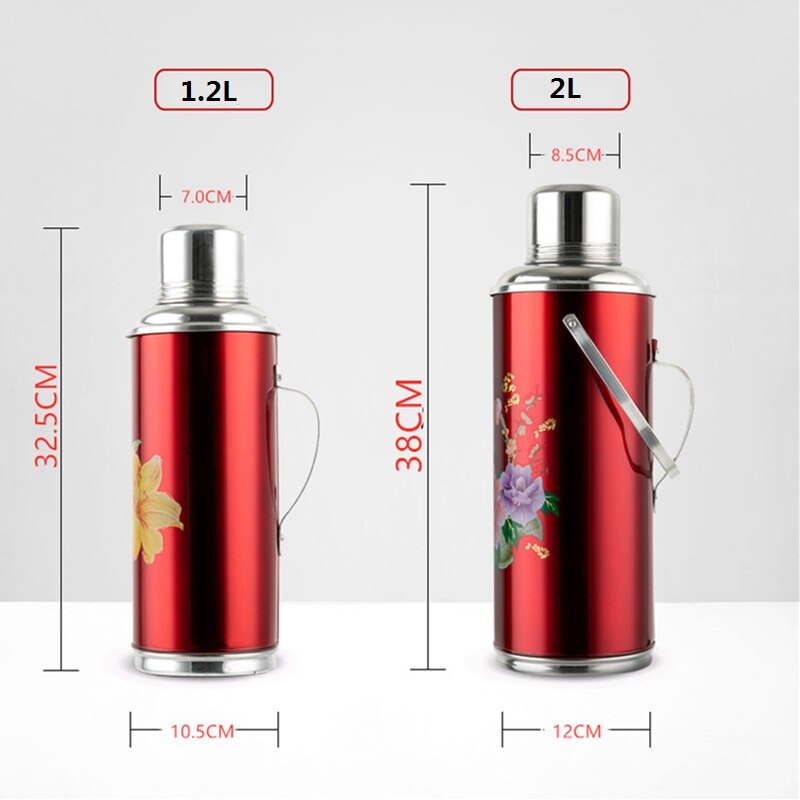 1.2l/2l Retro Travel Thermosflask Thermos Water Koffie Fles Rvs Coffee Cup Mok Warmte Koude Behoud
