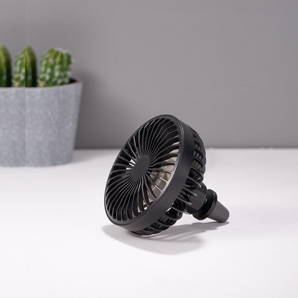 1 stk mini bil lufteventil klips vifte 3 hastigheter 360 ° rotasjon usb elektrisk kjølevifte med led lys bil elektriske apparater: Svart