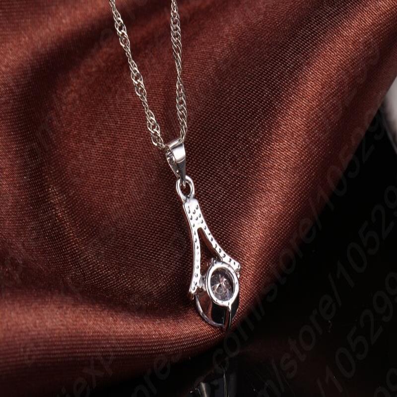 Simple Jewelry Set Women 925 Sterling Silver Wedding Anniversary Bijoux Necklace Earrings