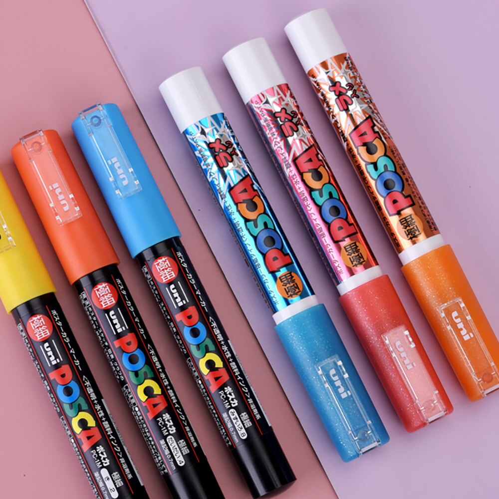UNI POSCA Marker Pen Set PC-1M/PC-3M Painted Graffiti Poster Advertising Pen Pearlescent Kawaii Stationery