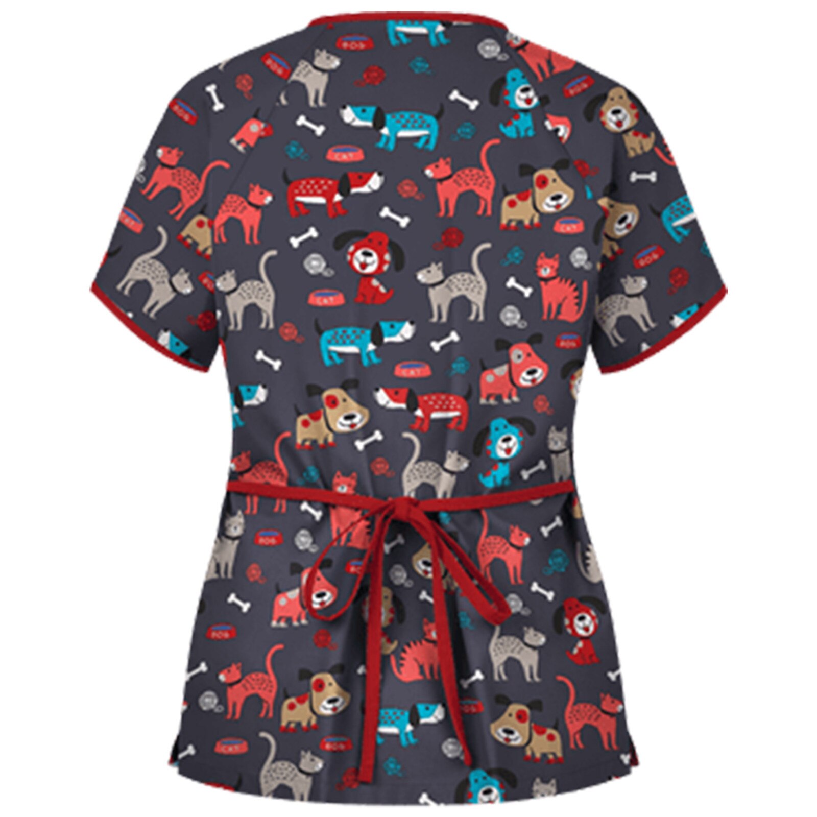 Women Short Sleeve V-neck Tops Working Uniform Blouse Nurse Медицинский Костюм У Floral Женская Униформа С Принтом Кошек Uniform