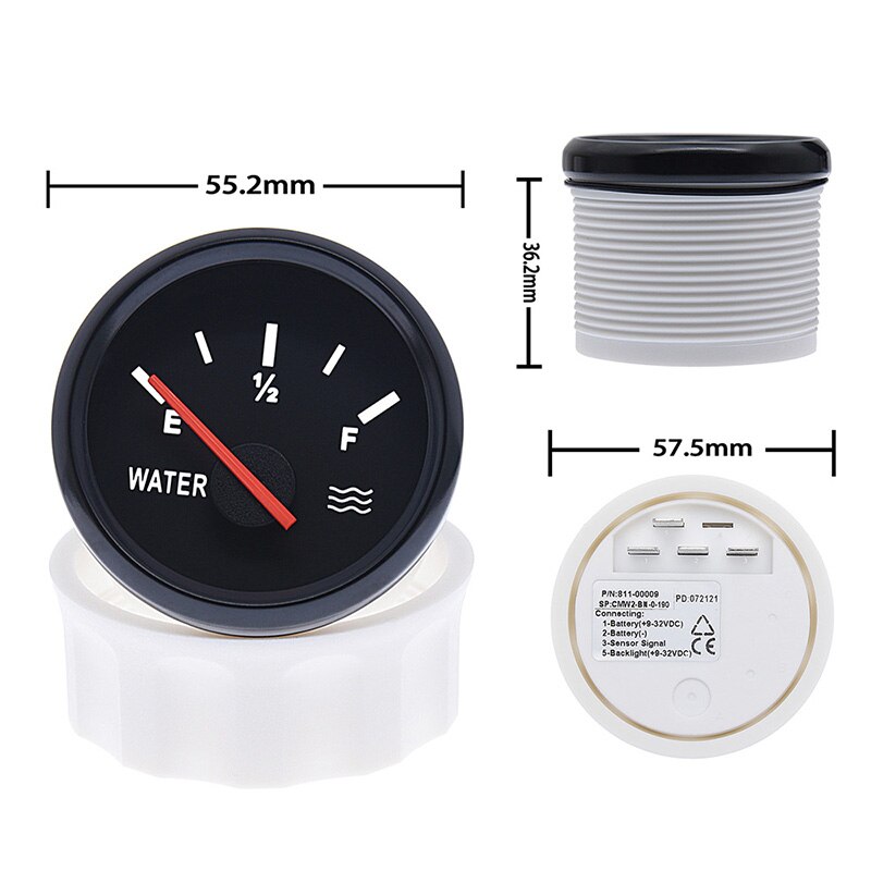 52MM Water Level Gauge with Water Level Sensor 100MM 125MM 150MM 200MM 300MM 400MM 0-190ohm Water Liquid Tank Level Indicator