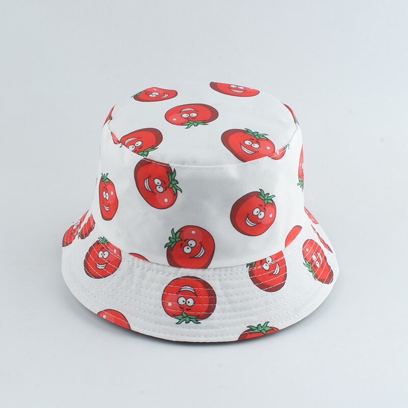 Chapeau Bob réversible avec imprimé de dessin animé pour hommes et femmes, casquette de pêcheur, à la: tomato