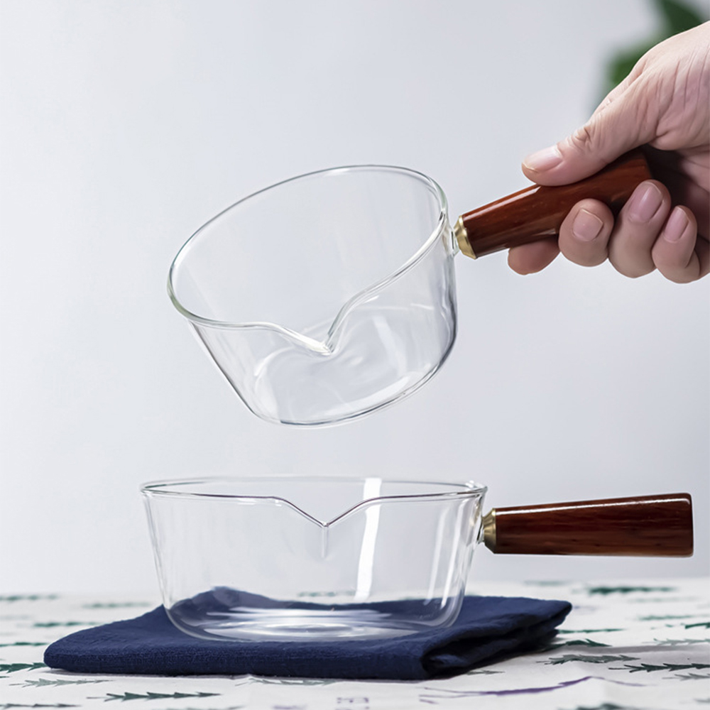 Glas Kokend Pot Melk Instant Noodle Pot Japanse Houten Handvat Koken Ei Pot Koreaanse Kookgerei Keuken 400Ml/600Ml Pot