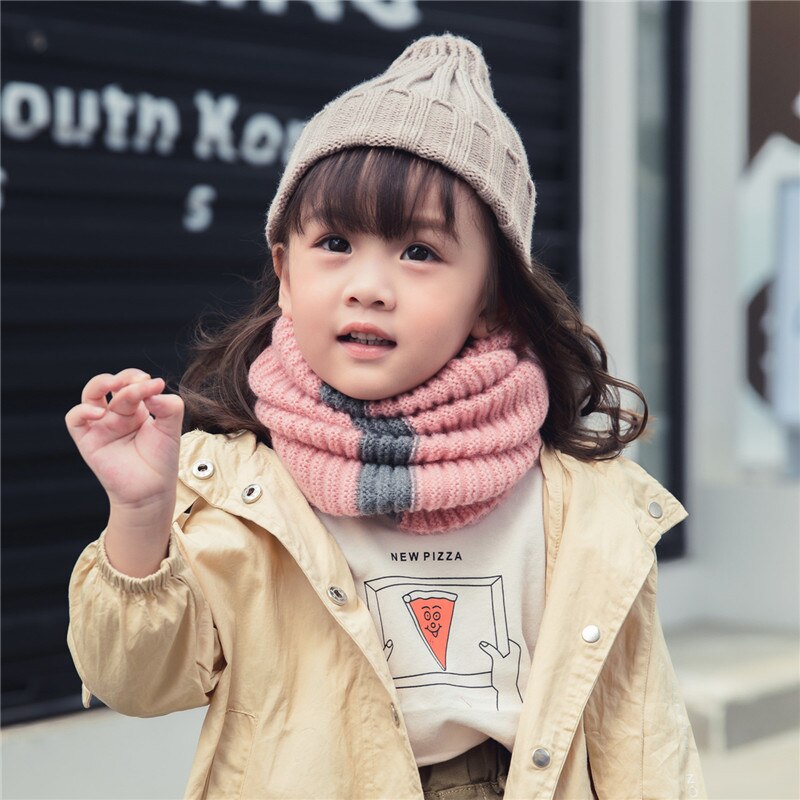 Gebreide halssjaal meisjes dikke warmere fleece binnenkant winter effen snood sjaal wol elastische kinderen kraag ring sjaals: Roze