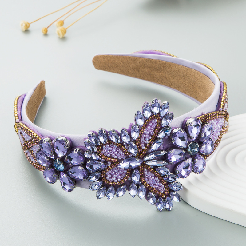 Luxury Baroque Purple Shiny Rhinestone Headbands Hair Accessories Women Trend Party Hairband Girl Hair Band Headwear: Gold