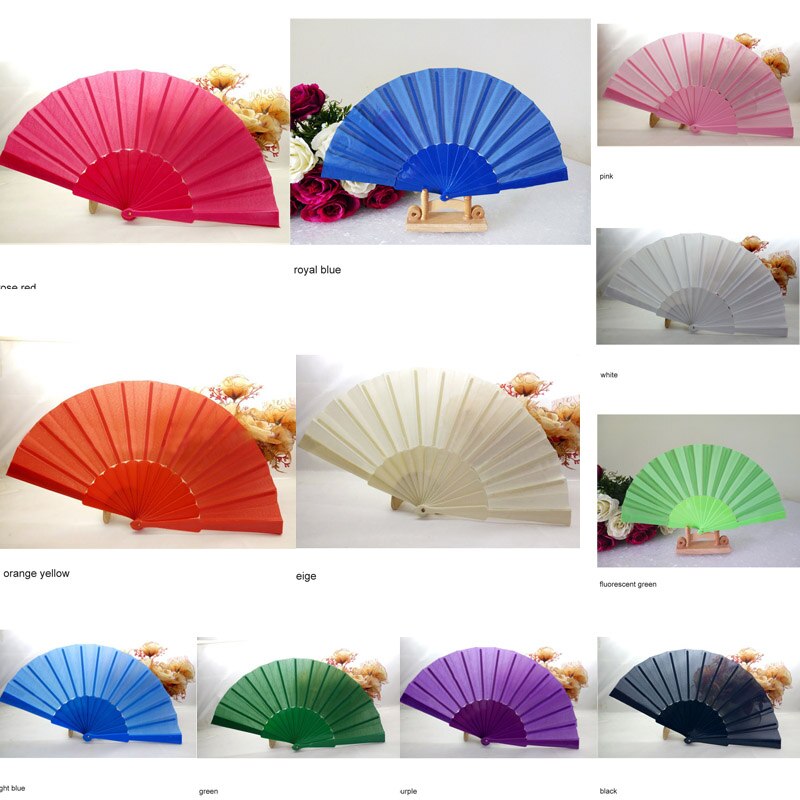 Abanico de plástico de poliéster y algodón para decoración del hogar, accesorio plegable de 13 colores, ideal para fiestas, baile al aire libre, portátil, 23cm de longitud, 1 Uds.