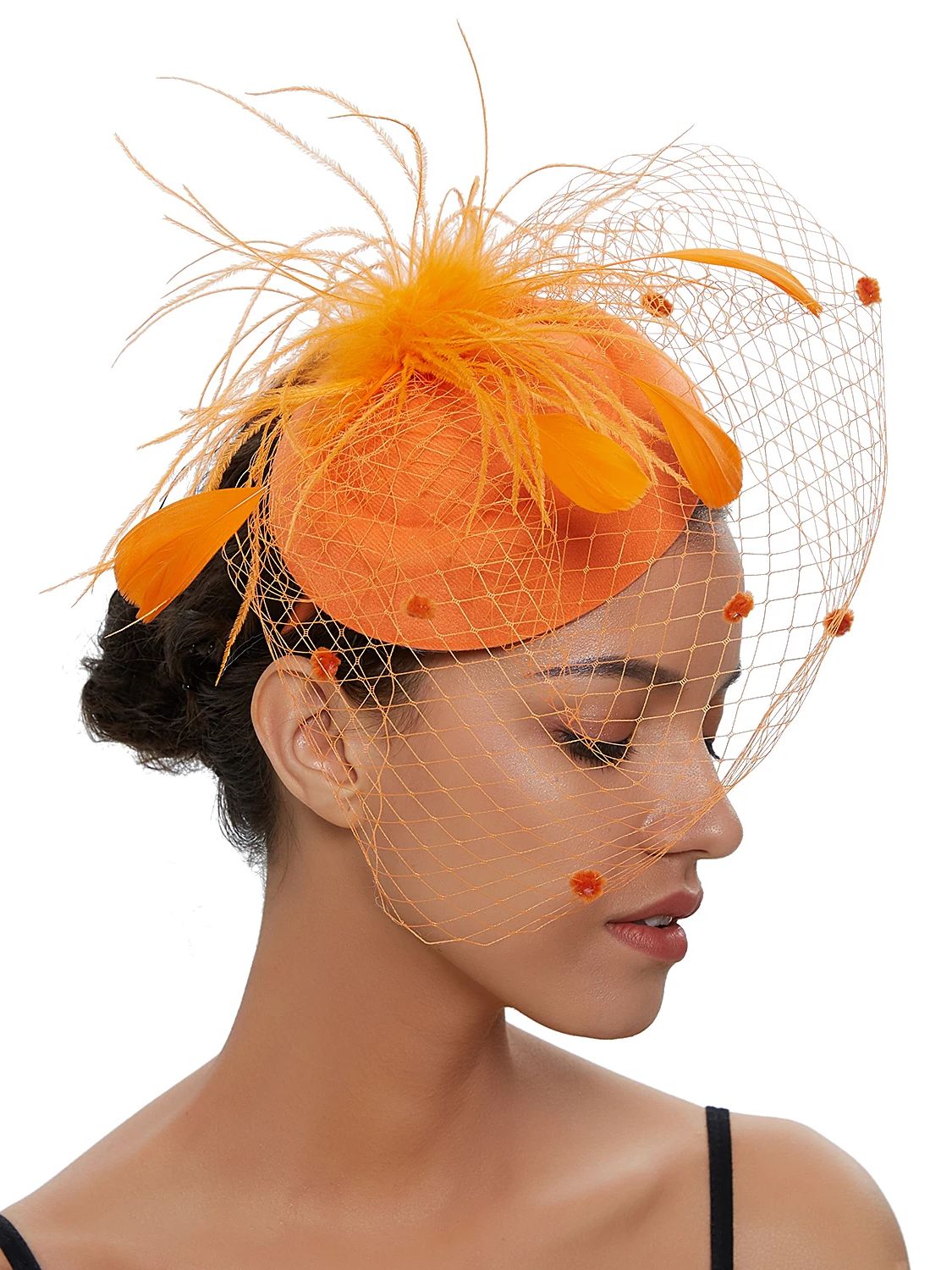 Tocados de malla para mujer, decoración de punto ondulado de primavera, tocado de plumas florales para el pelo, accesorios de lujo, cóctel de boda: Oro
