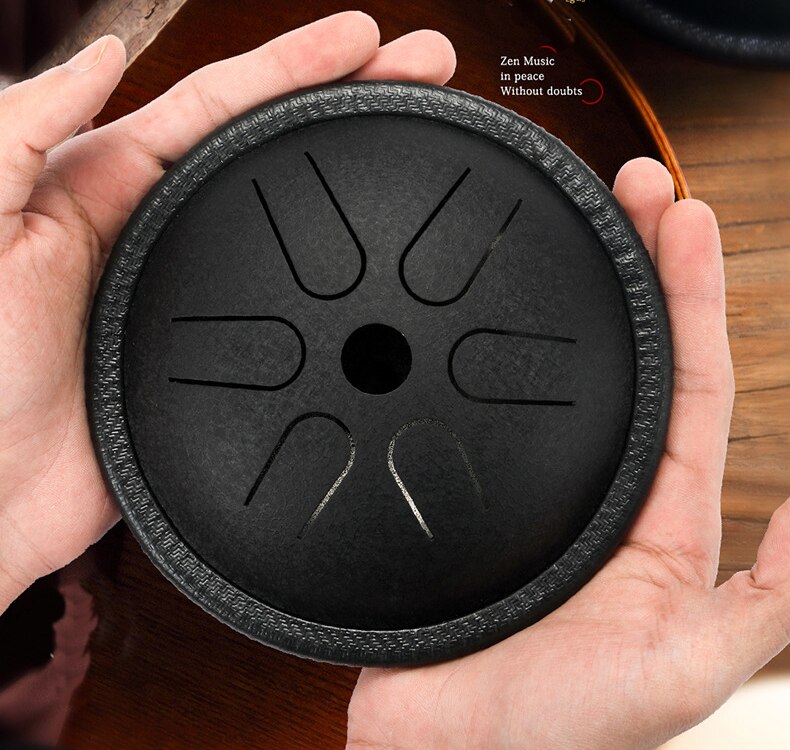 Tongue Drum Steel 5.5 Inch 6 Note Percussion Musical Instruments Hand Pan Tank Drum with Carry Bag Drumsticks for Beginner: Black