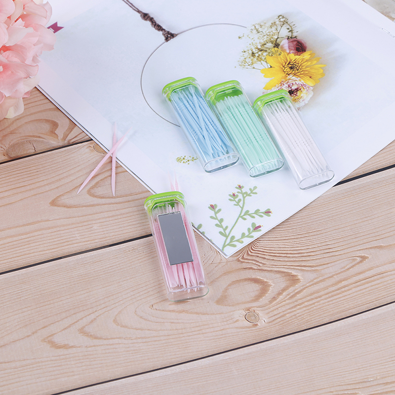 30 Stks/pak Plastic Tandenstokers Box Koreaanse Borstel Haar Met Spiegel Draagbare Tandenstoker Ranndom Kleur