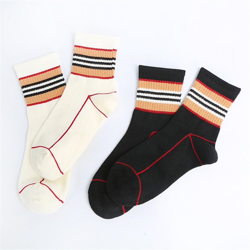 2 Pairs/Lot Children Stiped Socks for Girl&Boy Kids Socks School Sports Style Cotton Black&White Socks for Students