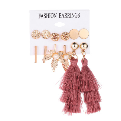 Tassel Earrings Bohemian 6 Pair Stud EarringsFor Women girl Accessories jewelry: HJ-12