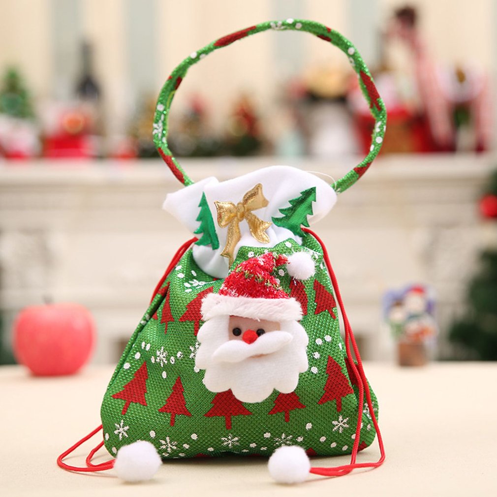 Leuke Kerst Cadeau Zakken Snoep Zak Kerstman Sneeuwpop Kerstboom Hangen Kid 'S Xmas Candy Tassen: green