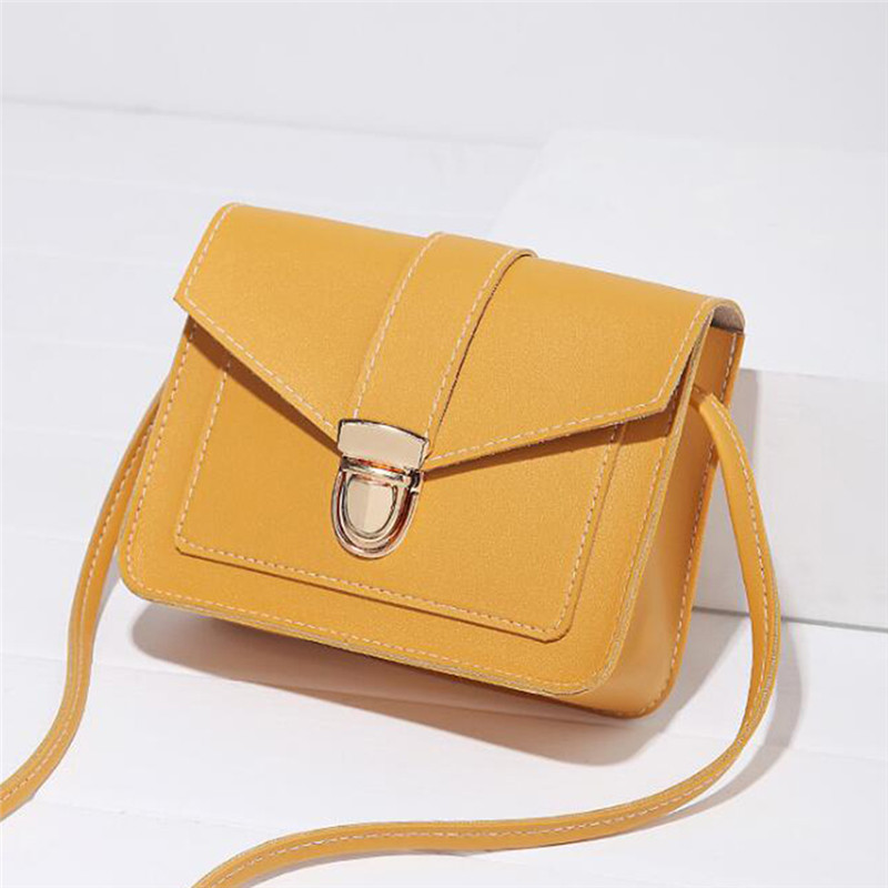 Dames schoudertas pu leer dames messenger bag dames pure kleur kleine klep vierkante tas clutch tassen handtassen: Geel -3