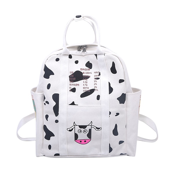 2pcs/set Cute Girls Milk Cow Printing Backpack Women Canvas Travel Knapsack Student School Bag Teenager Rucksack: Default Title