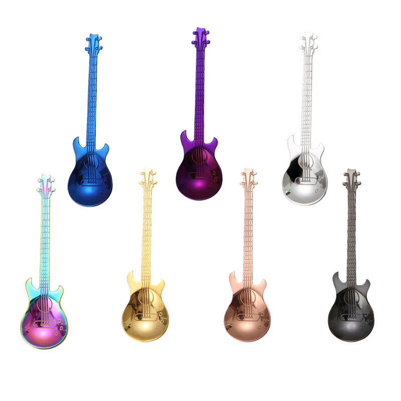1pcs Stainless Steel Guitar Coffee Spoon Shaped Love Teaspoon Children Spoon 7 Colors Coffee Tea Use