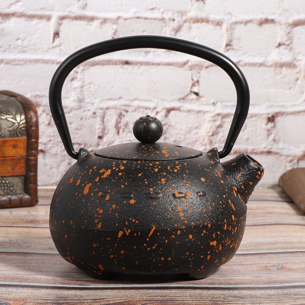 Metal Cast Iron Teapot Kettle Imitating Japanese Style Uncoated Yellow Spot Decoration 0.3L