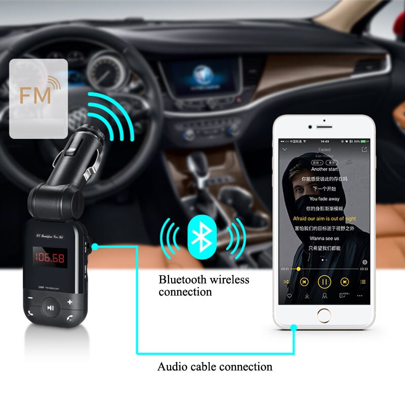 Konrisa Bluetooth Fm-zender Aux Ingang 3.5Mm Jack Audio Zender Adapter Handsfree Carkit Ondersteuning Usb Flash Driver