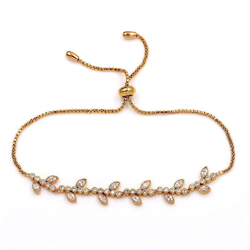 WEIMANJINGDIAN Factory Direct Cubic Zirconia CZ Crystal Leaf Adjustable Bracelet for Women: Rose Gold Color