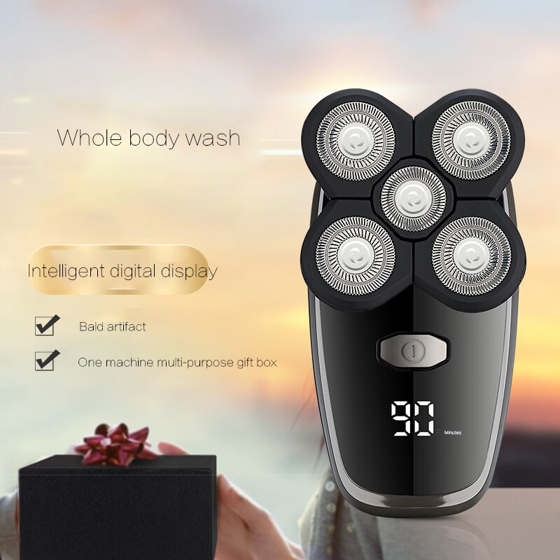 Electric Razor Bald Men Beard Trimmer 5 in 1 Grooming Kit Rotary Waterproof Hair Shaving Machine Head Shaver