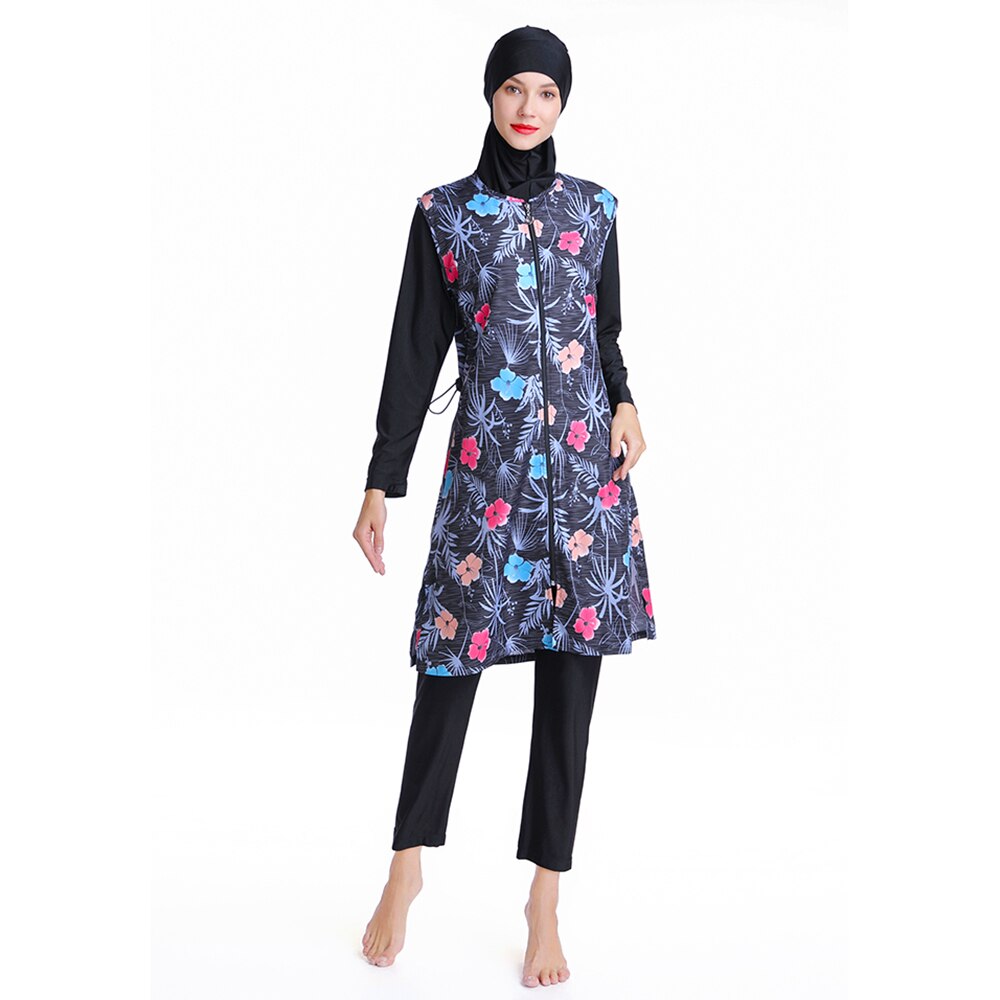 HAOFAN costumi da bagno musulmani da donna costumi da bagno a copertura lunga con stampa floreale floreale Hijab Burkinis islamico costumi da bagno nuoto costume da bagno 3XL