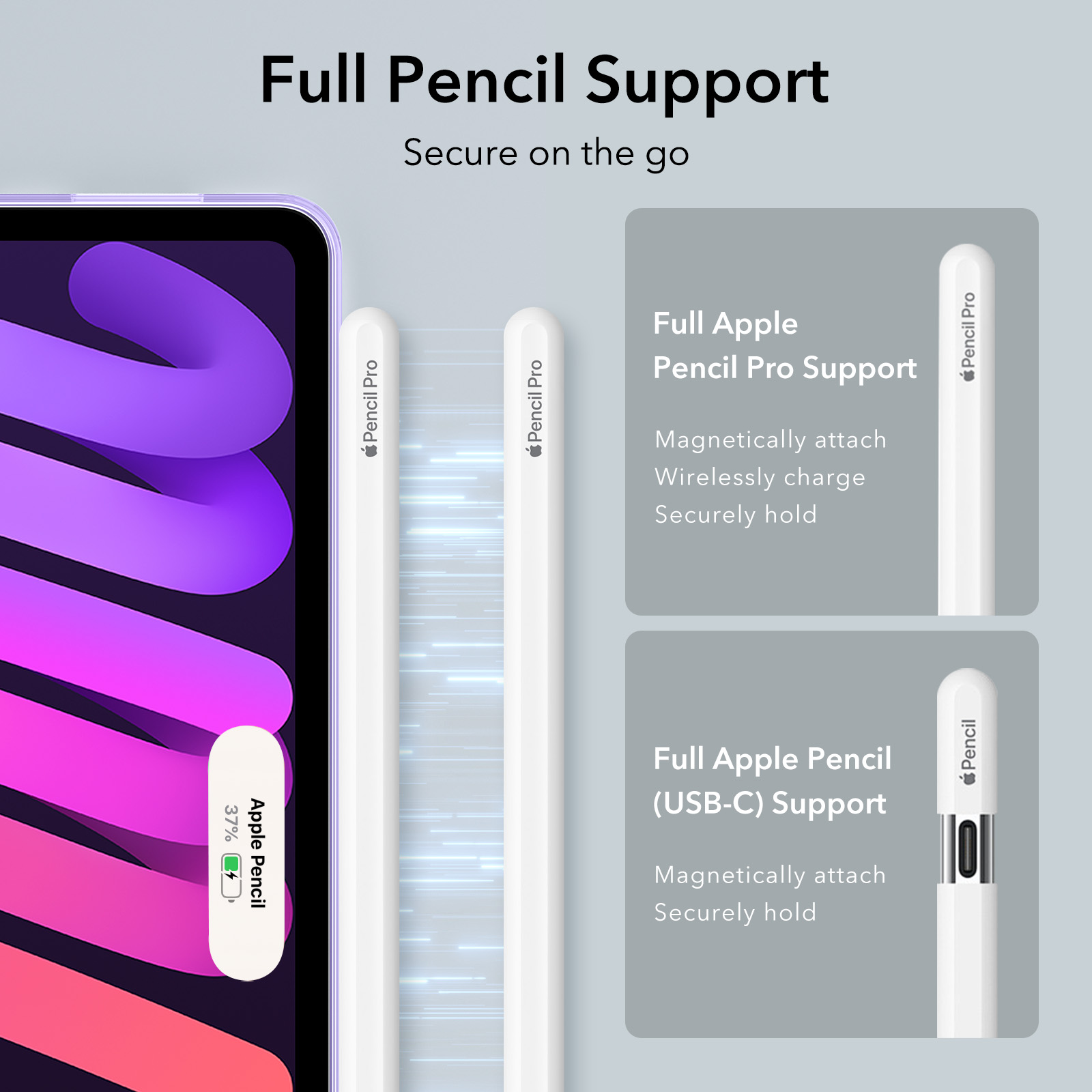 ESR-Kickstand Case for iPad Mini 6) Mini 7) Hybrid Protection Clear Back Cover with Stand Support Pencil Pro & Pencil