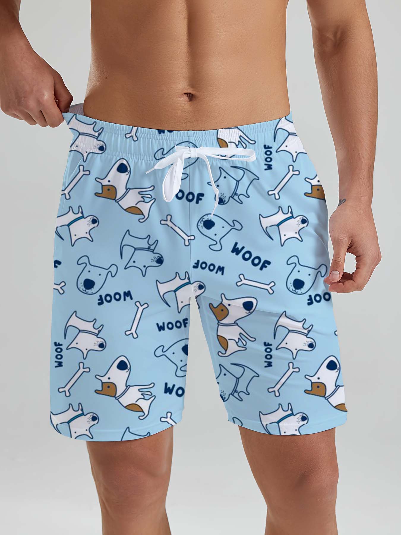 hawaii-søt dinosaurhund herreshorts med 3d trykk herreshorts sommer badebukser ferie Strand herreklær: S / Brun