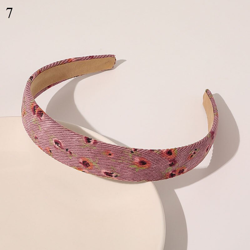 1Pc Corduroy Vrouwen Hoofdband Plaid Gestreepte Bloemen Printing Brede Hoofdband Vintage Stretch Tulband Haarband Vrouwelijke Hoofd Hoepel: 7