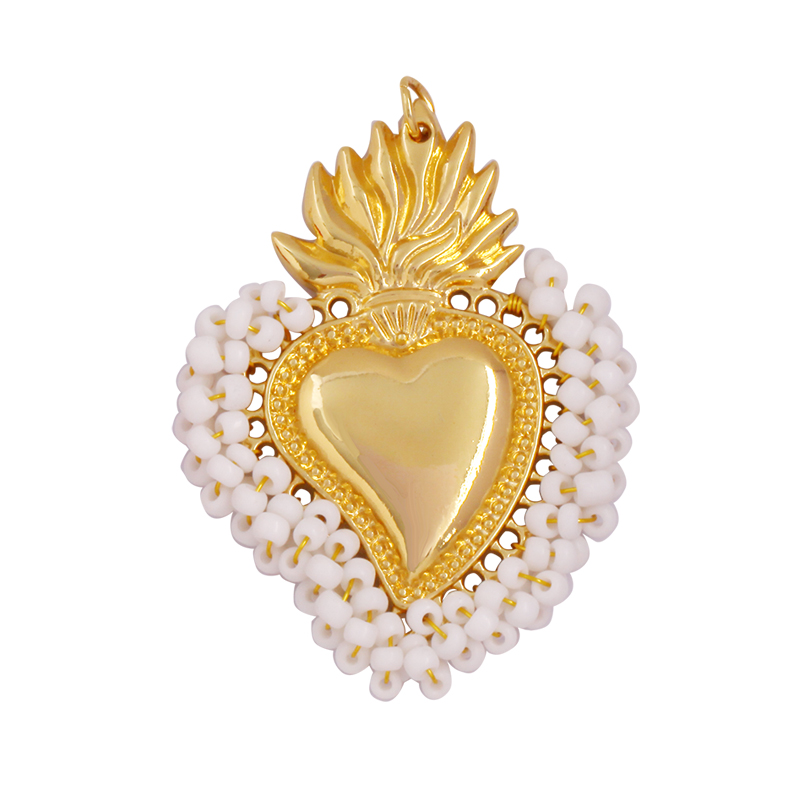 Colgante con dije de corazón de amor victoriano rojo sagrado fino a la , cuentas de cristal de semillas coloridas de estilo bohemio, suministro de collar de joyería L95: Rosa