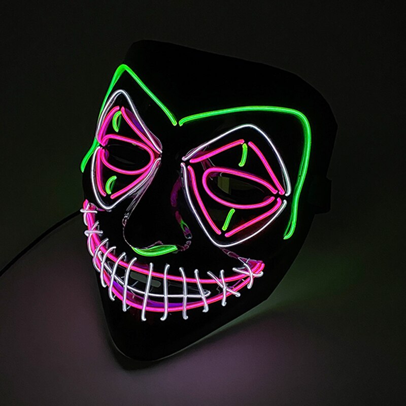 2022 neon LED V-shaped blood joker mask cosplay clown face sparkling on the Halloween Carnival party