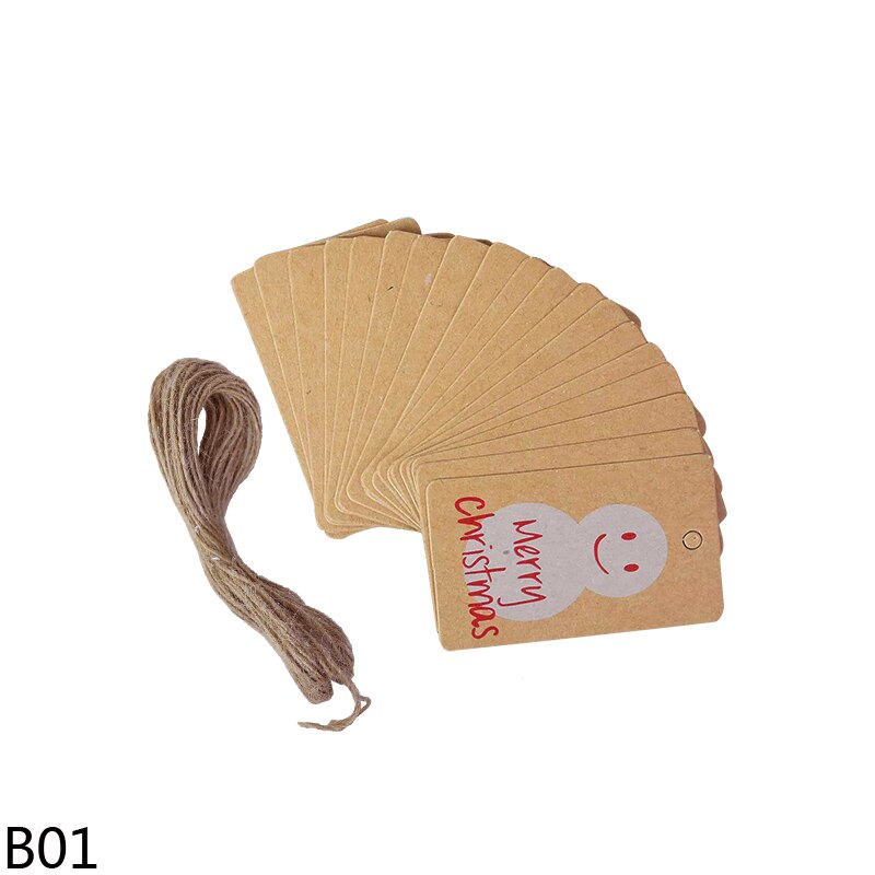 100 st/lot god jul kraftpappersetiketter gör-det-själv-etikett hängetiketter inslagningstillbehör festfavoriter juldekoration: B01 snögubbe