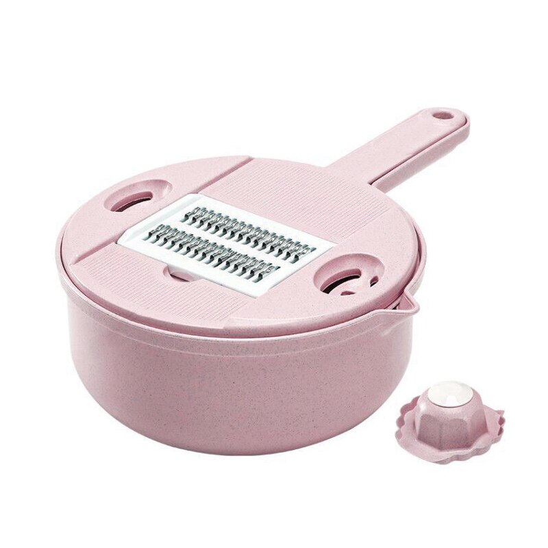 Multifunktionel grøntsagsskæremaskine rivemaskine multifunktions rivejern med 5 knive til hjemmekøkken tue 88: Lyserød