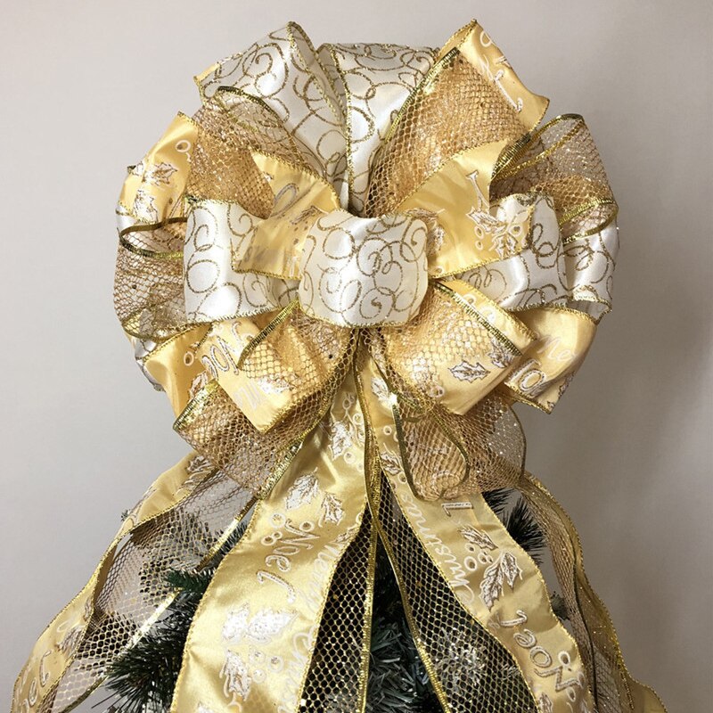 Kerstboomtop strikvormige ornamenten huis speciale kerstfeestdecoraties  p7 ding: Beige goud